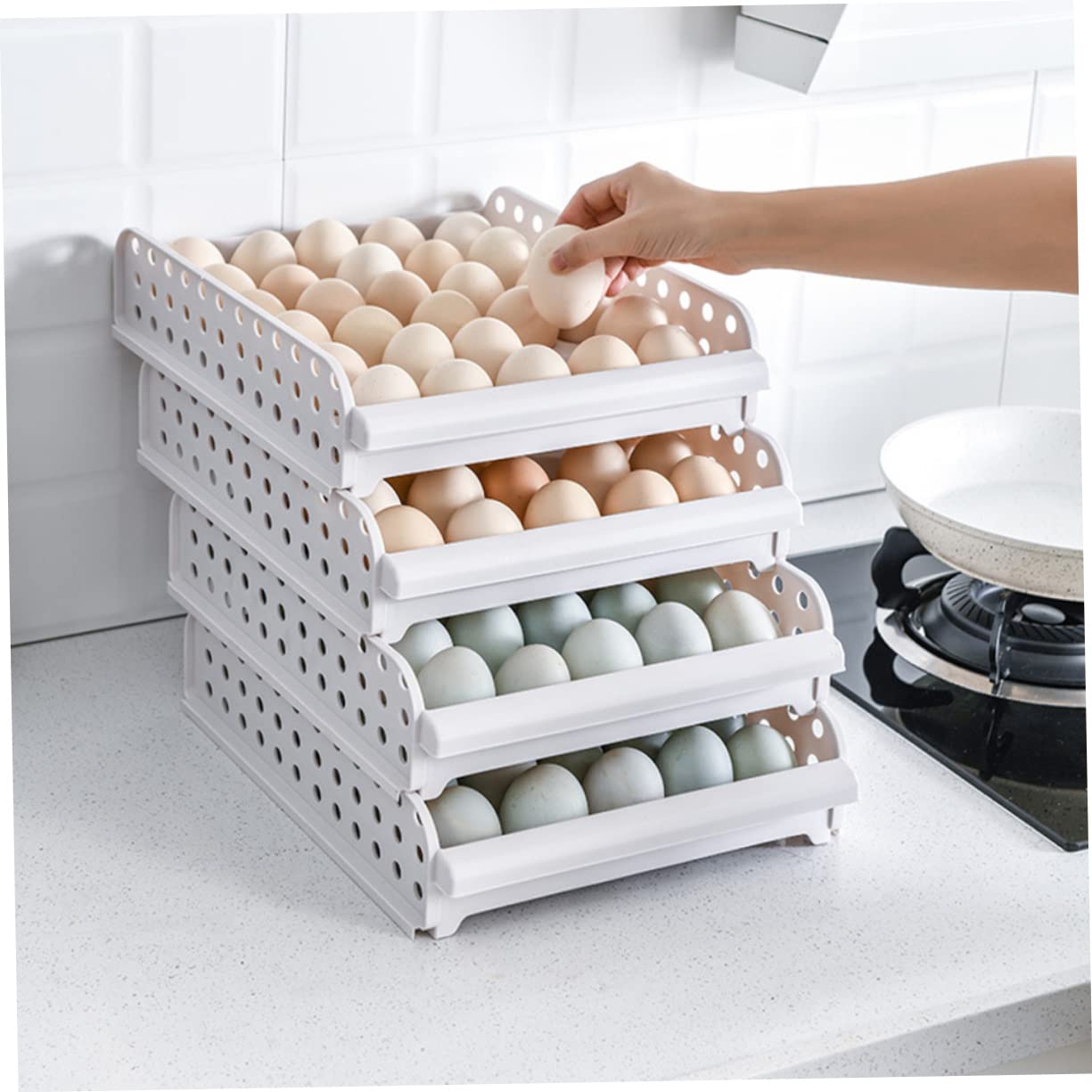 Caja de Huevos 30 Compartimentos Apilable, de Plástico Pp, 2 Niveles
