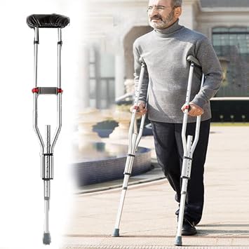 Adjustable Crutches Underarm Crutch,Aluminum Forearm Crutches, Folding Youth Crutch Telescopic Walking Cane, Walking Stick Length for 32" - 52