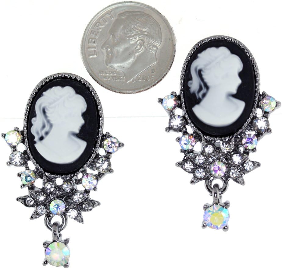 Seven Colors Collection Cameo Lady Portrait Simulated Rhinestone "CLIP-ON"Earrings