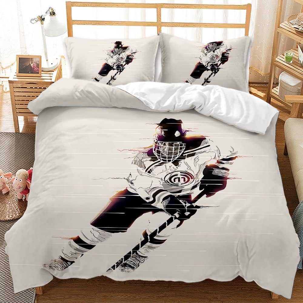 Super King zestaw poszewek na kołdrę hokejową z 2 poszewkami na poduszki 50 x 75 cm, zestaw pościeli termicznej, rozmiar king size, ultramiękkie, ciepłe, puszyste, z zapięciem na zamek
