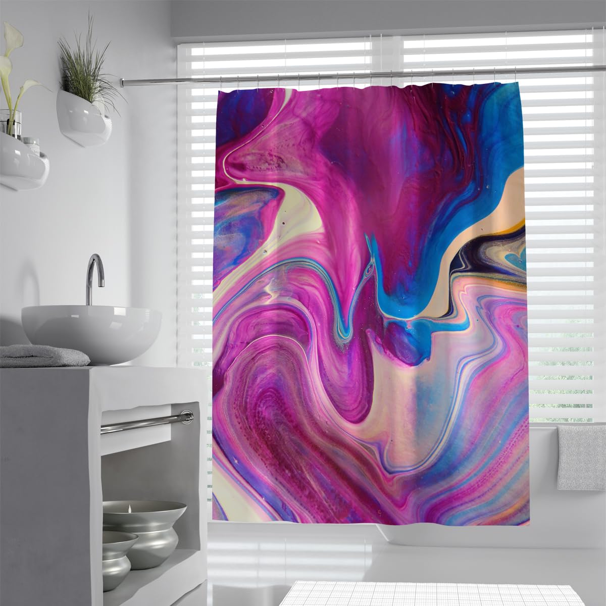 UIRINGART Imaginative Shower Curtains W150xL200cm Purple Blue Yellow Agate Liquid Swirls Pattern Mildew Mould Resistant Polyester Fabric Bathroom Decor Set