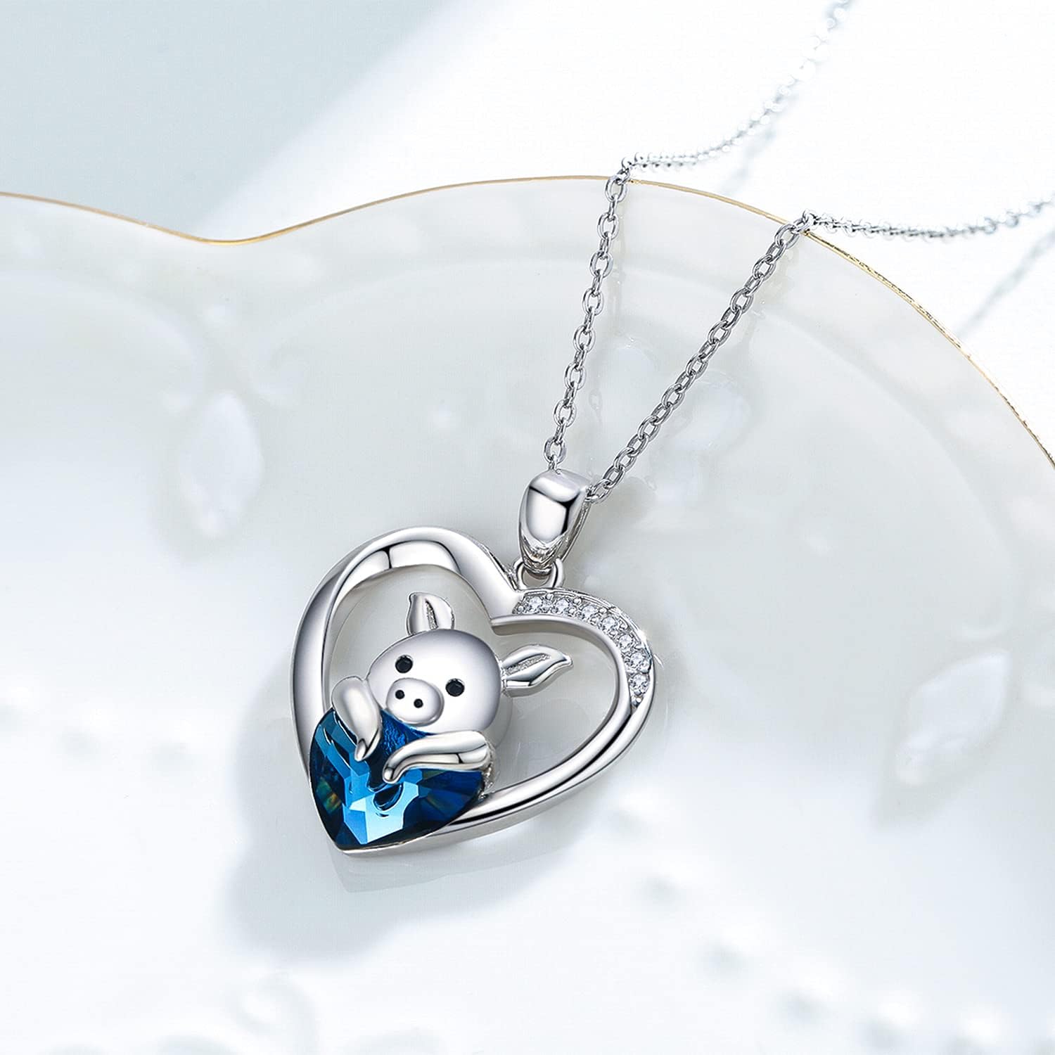 Pig Necklace Gift 925 Sterling Silver Piggy Pendant Necklace with Blue Crystal Jewelry for Women Girls Birthday - Image 3
