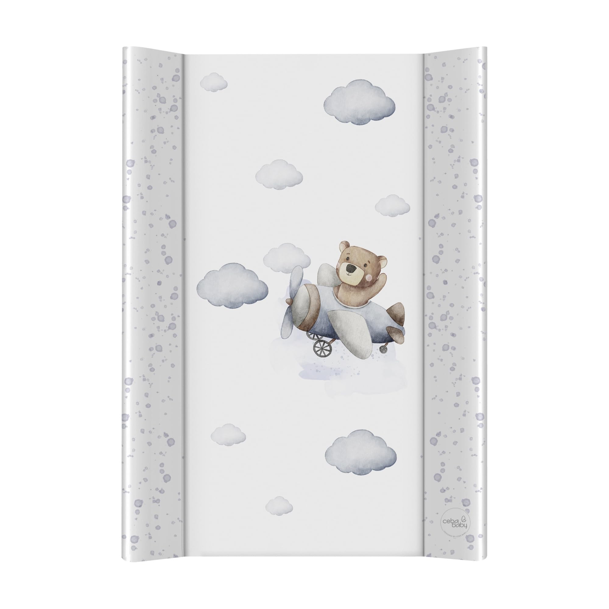 Ceba Baby® Fasciatoio Materassino per lettino - Fasciatoio neonato rigido - 70x50 cm - 2 Cunei - Cuscino Fasciatoio Lavabile per bambine e bambini - certificato Öko-Tex - Orso Pilota