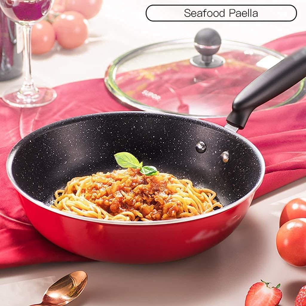 Fry Pans Skillets Cooking Pan Frying Pan with Lid,Home Kitchen Pan Non-Stick Pan, Wok Fried Egg Steak Pan General Purpose for Gas Stove (Color : Red, Size : 28 * 8cm) (Red 28 * 8cm)