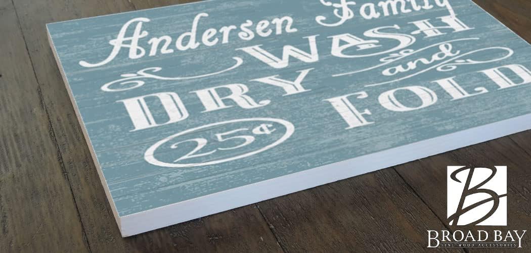 PERSONALIZED Wash Dry Fold Laundry Room Sign Decoration Rustic Vintage Décor Custom Farmhouse Style 16.5in x 10.5in (Blue)