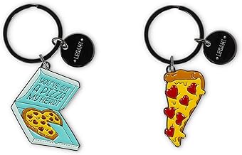 Legami - Lot de 2 porte-clés en métal émaillé, What a Key Ring!, motif de pizza, cadeau pour couple, porte-clés charme pour sac, anneau en spirale résistant, dimensions 4 x 8,5 x 0,2 cm, jaune, Taglia