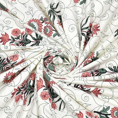 Image of BLOCKS OF INDIA Hand Block Printed 300 TC Cotton Super King Size Bedsheet(106 x 106) (GAD Green)