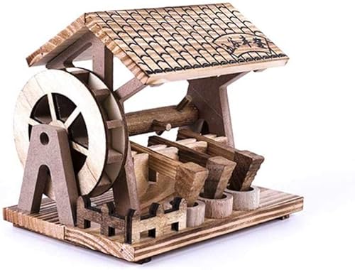 Miniatura 5 de Modelo de casa de rueda de agua de madera, figura de molino de agua antiguo chino, modelo decorativo, mesa de escritorio, figura de exhibición para