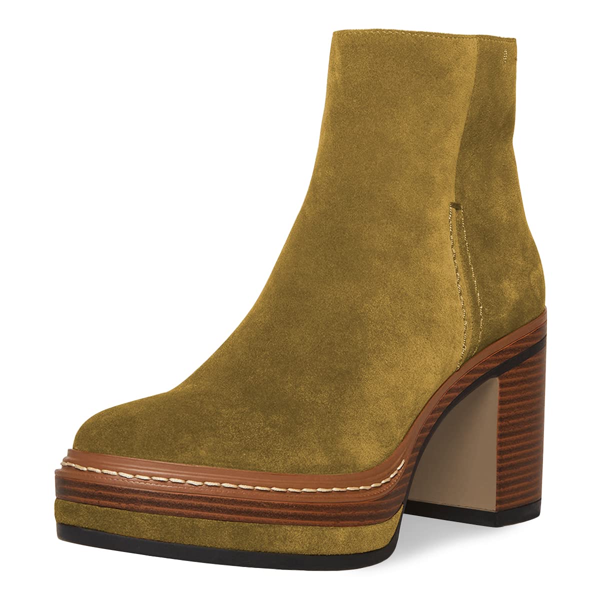 FSJ Women Fashion Platform Round Toe Suede Ankle Boots Block Chunky High Heel Side Zipper Winter Warm Walking