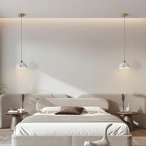 Miniatura 8 de MPL11-2 GD - Lámpara colgante moderna de vidrio de leche dorada de mediados de siglo, ajustable de cerámica blanca, lámpara colgante de latón