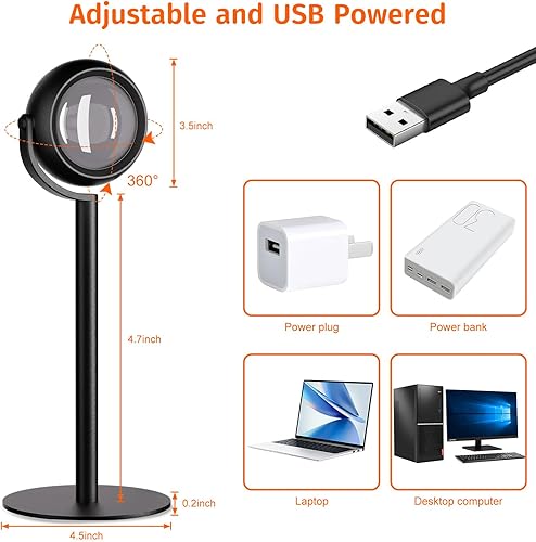 Miniatura 7 de Proyector de lámpara de puesta de sol mejorado con control de aplicación, luces LED que cambian de color sin fin, lámpara de luz solar, lámparas de