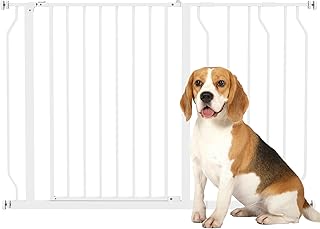 PawHut Dog Gate Wide Stair Gate w/ Door Pressure Fit Pets Barrier for Doorway, Hallway, 76H x 75-115W cm - White