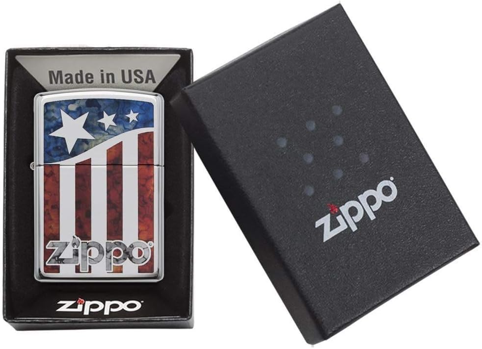 Zippo American Flag High Polish Chrome Pocket Lighter