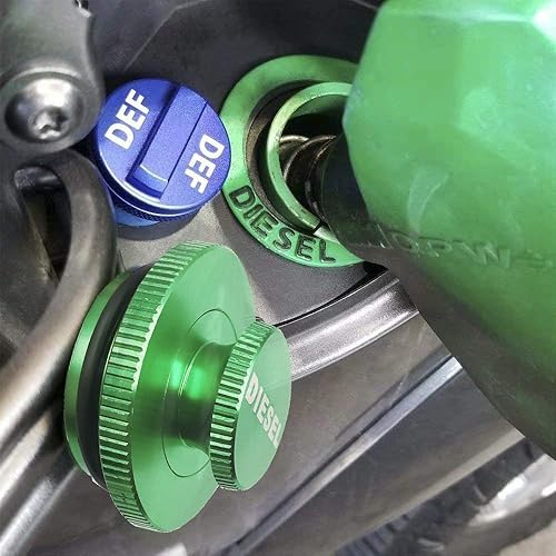 Miniatura 24 de Paquete combinado de tapa de combustible de aluminio Illlet, tapa de combustible diésel para Dodge – Tapa magnética verde diésel y tapa DEF azul