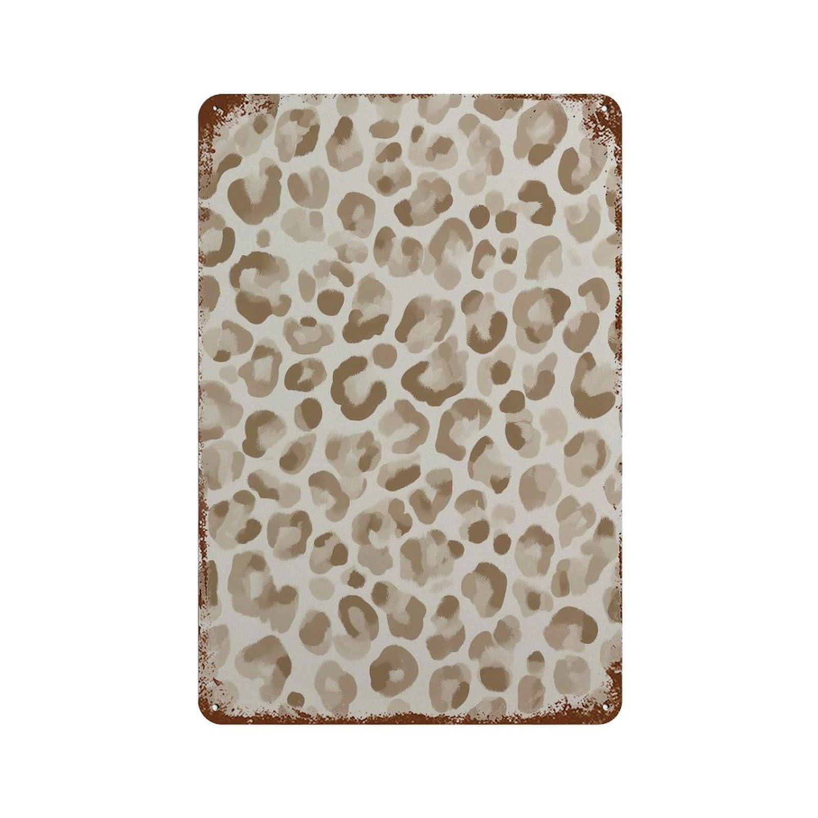 xiaoxiaoshen Neutral Leopard Beige Animal Pattern Modern Safari Minimalist Jungle Bedroom Or Wall Decor Art Metal Tin Poster Modern Home Decor Art Home Bar Shop Decorations Vintage Sign 30x20cm