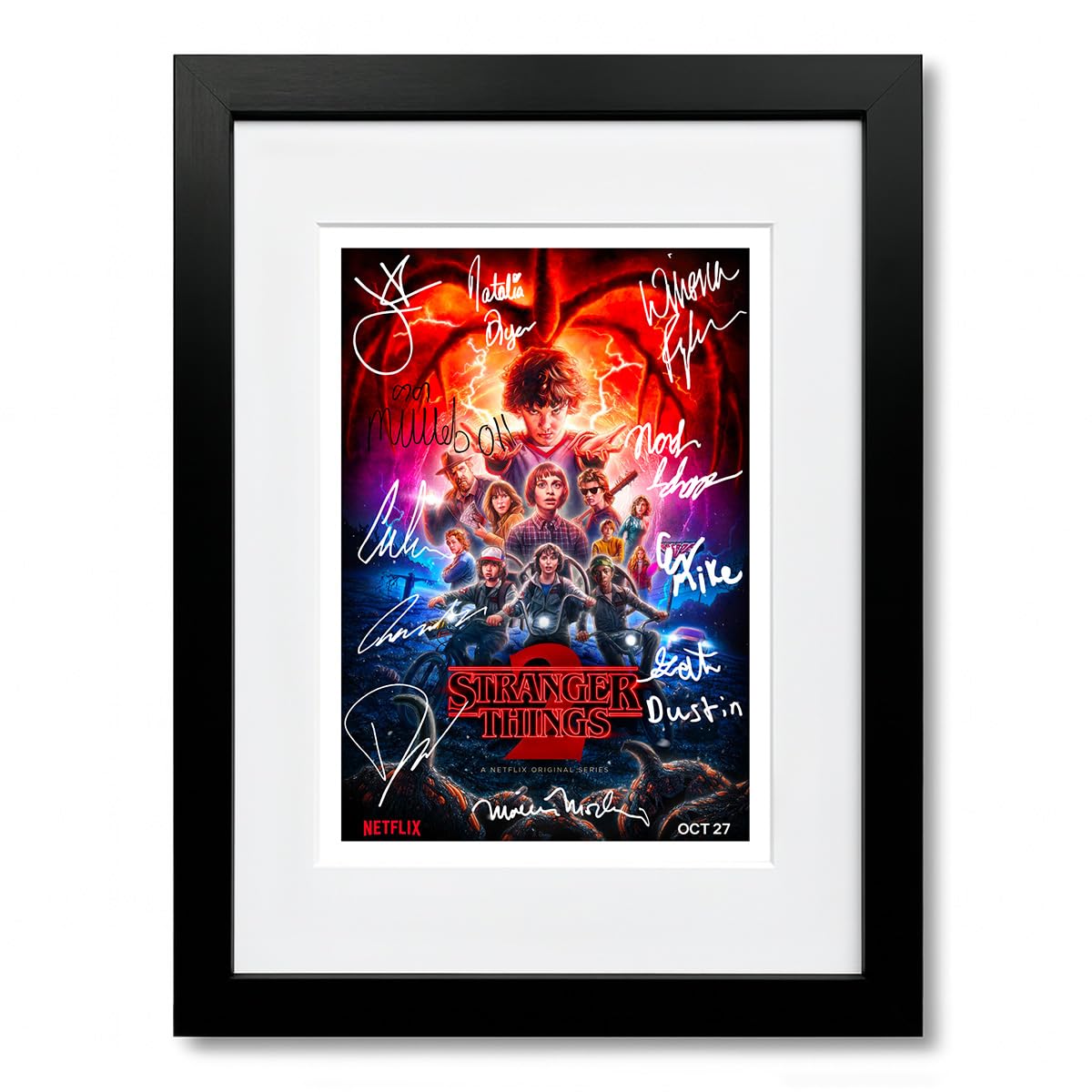 Strange Hawkins Thing Cast Signed Autograph A4 Poster Photo Print Photograph Artwork Wall Art Picture TV Show Series Season Gift (Season2, A4 Framed & Mounted)