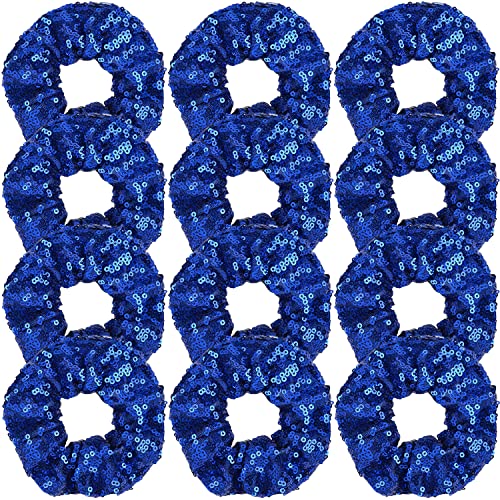 12 Pcs Sequin Hair Scrunchies Hair Bobbles Metallic Elastics Ponytail Holders Hair Wrist Ties Bands Cloth Scrunchies For Show Gym Dance Party Club Girl Women (Blue) #TOP3