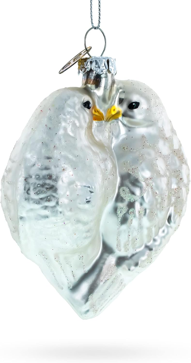 Romantic Two Doves in Heart Glass Christmas Ornament