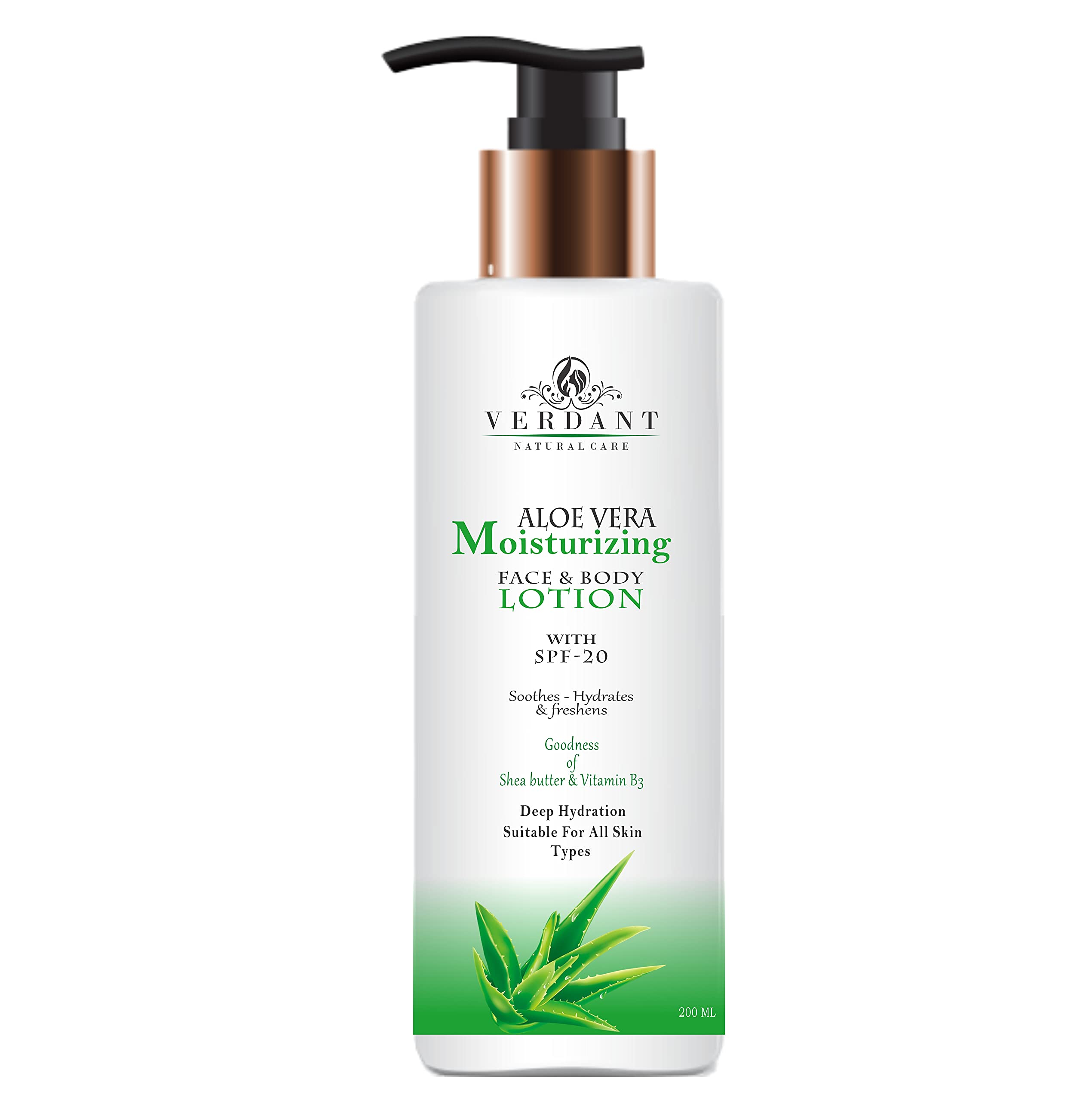 Verdant Natural Care Aloe Vera Moisturizing Body Lotion SPF 20 | Deep Hydration, Soothing – No Parabens, Silicones – 200 ml