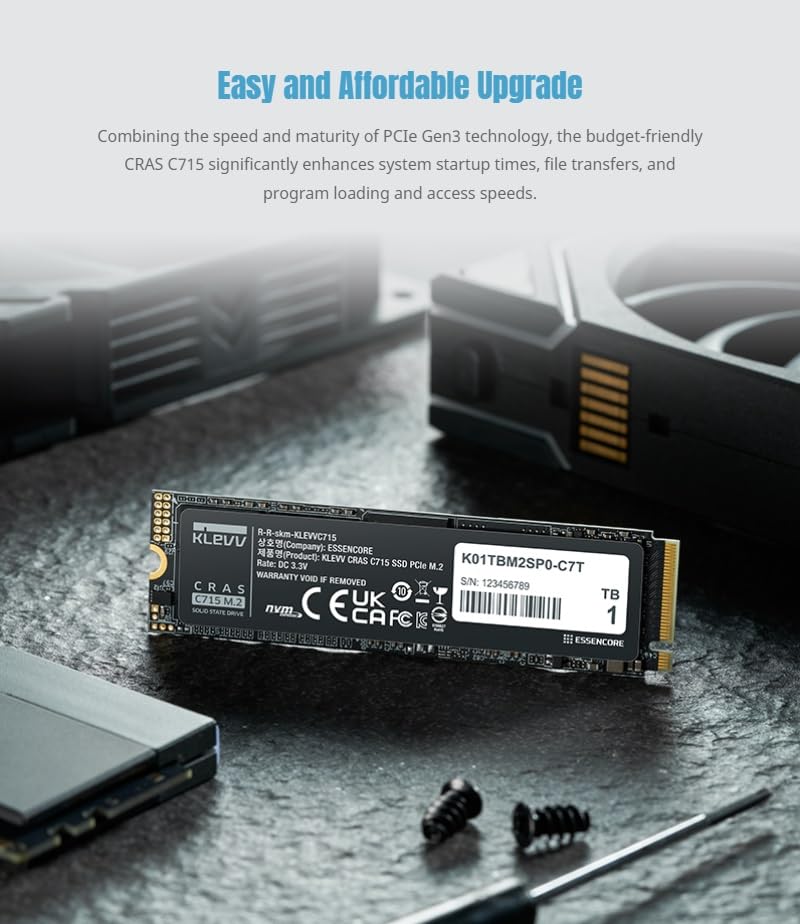 Image of KLEVV CRAS C715 1TB M.2 2280 NVMe PCIe Gen3x4 Laptop & Desktop, up to 3200MB /s (K01TBM2SP0-C7T)