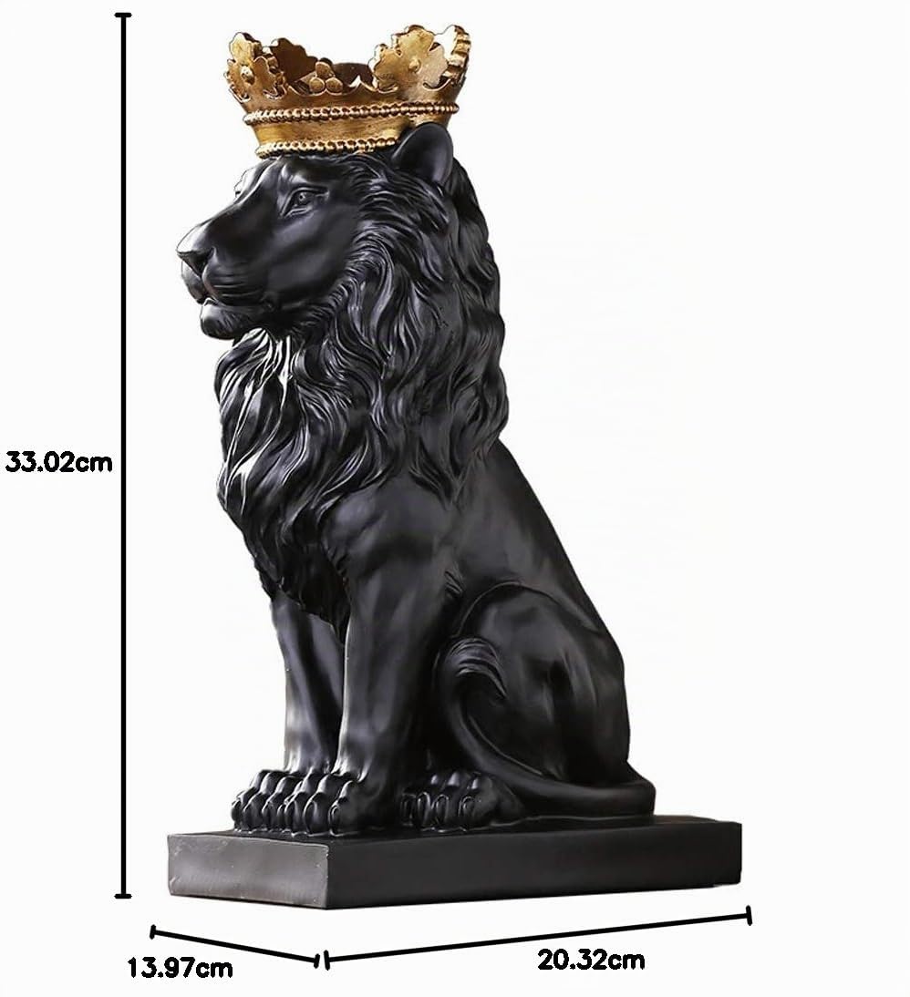 H&W Statua Del Leone Della Corona,Sculture Nere,Figurine di Leone in Resina per Uomini,Statua D'arte Ornamenti per L'ufficio Casa,Soggiorno,Scaffale,Tavolo,Arredamento per La Casa