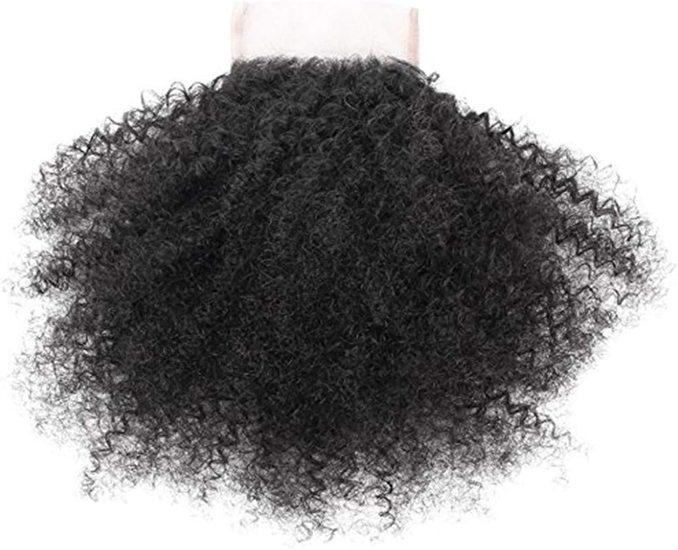 Afro Kinkys Curly 4"x4" Free Part Lace Closure Mongolian Virgin Human Hair Pre Plucked Natural Hairline 4B 4C Natural Color 14 Inch