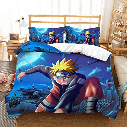 Funda Nórdica Japón Anime Naruto Funda De Almohada Ropa De Cama Antiácaros...