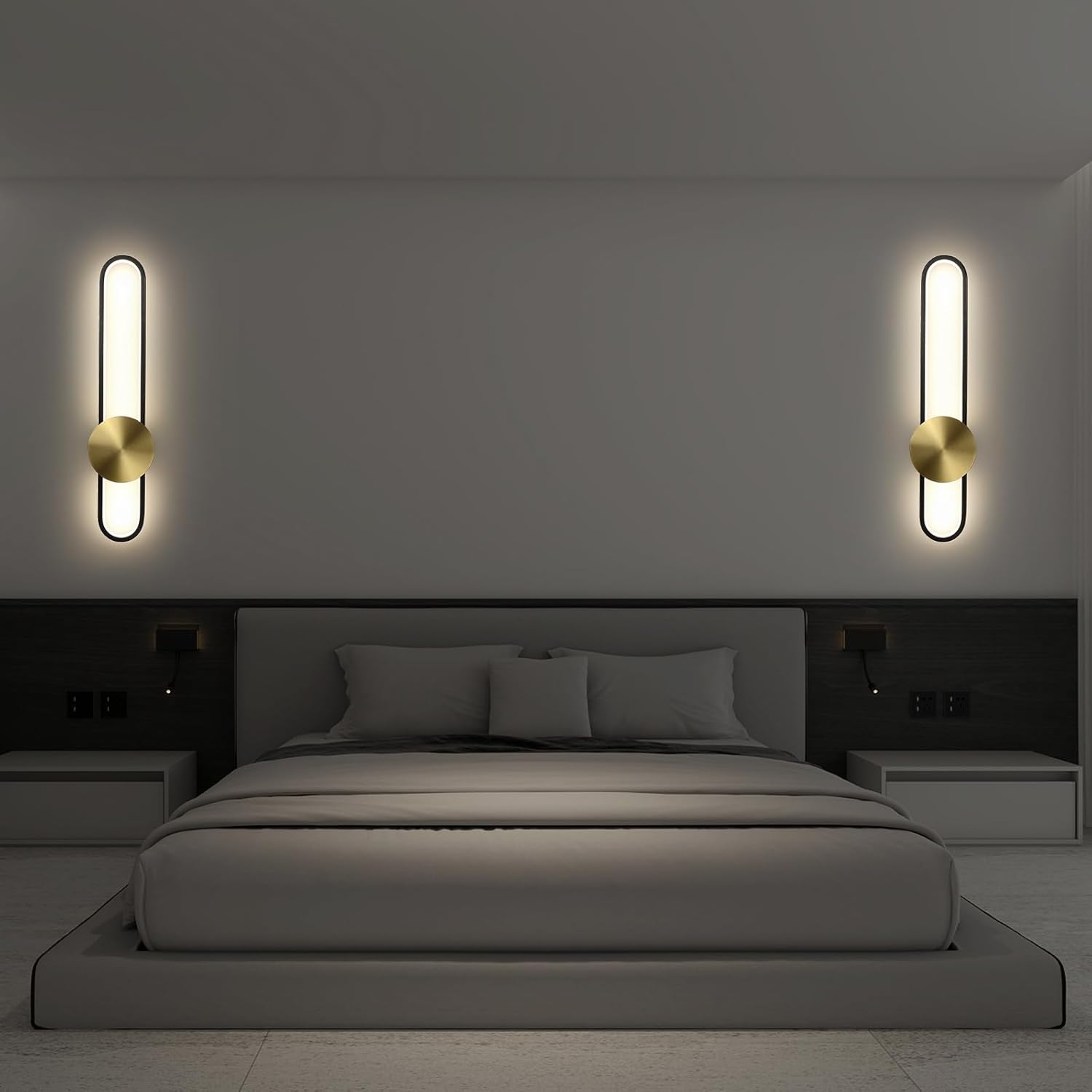 JAYMP Modern Wall Sconce Dimmable LED Wall Light Fixture, Hardwired Wall Lamp for Living Room, Dining Room, Bedroom, Hallway, Lobby, Entryway (Brushed Black, H56cm/22inch)