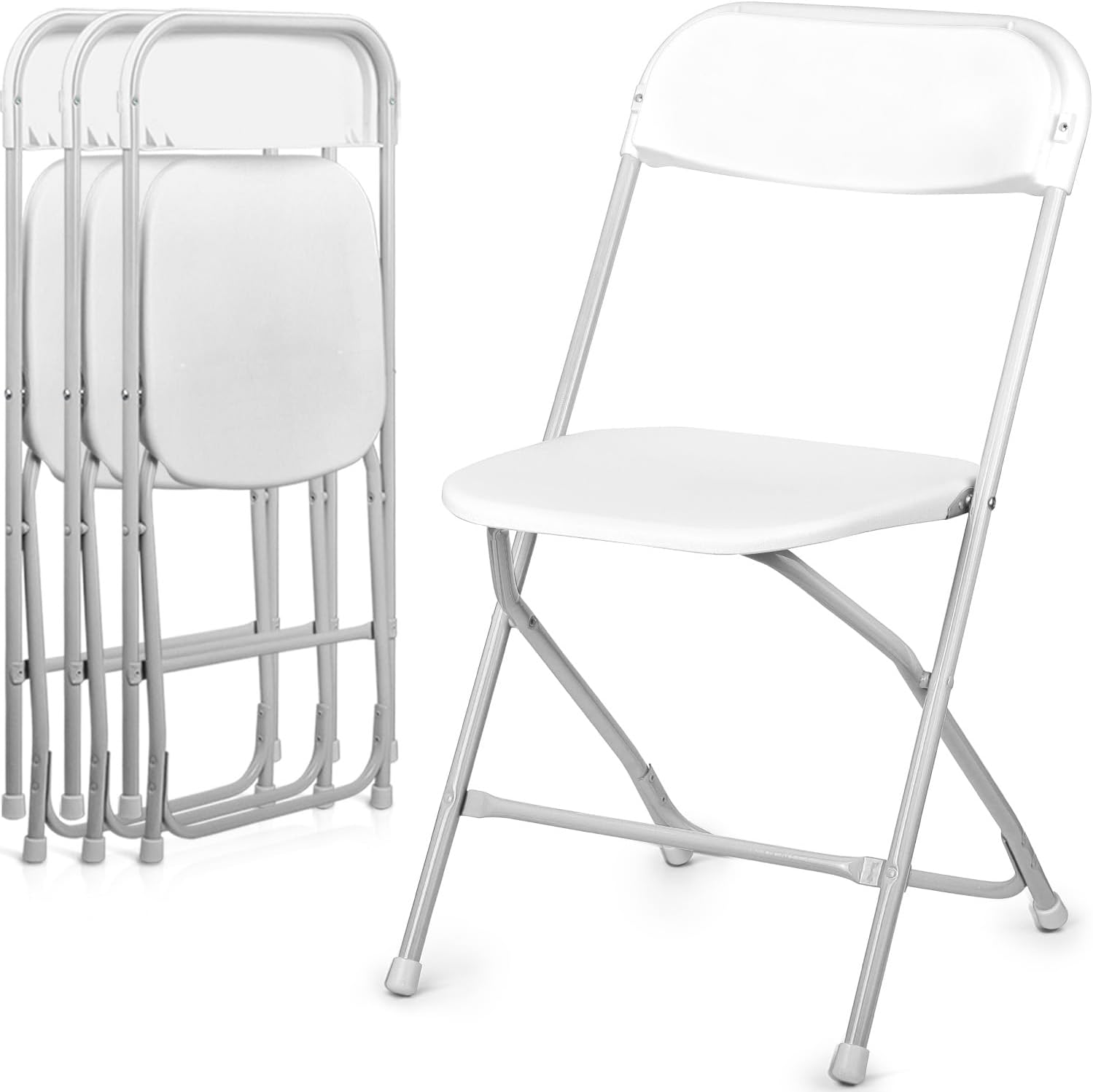 Folding Chairs, Heavy-Duty Plastic Foldable Chairs with Sturdy Metal Frame, 350 lbs Capacity, Stackable Portable for Weddings, Parties, Office, Indoor, Outdoor Events (White, Set of 4)