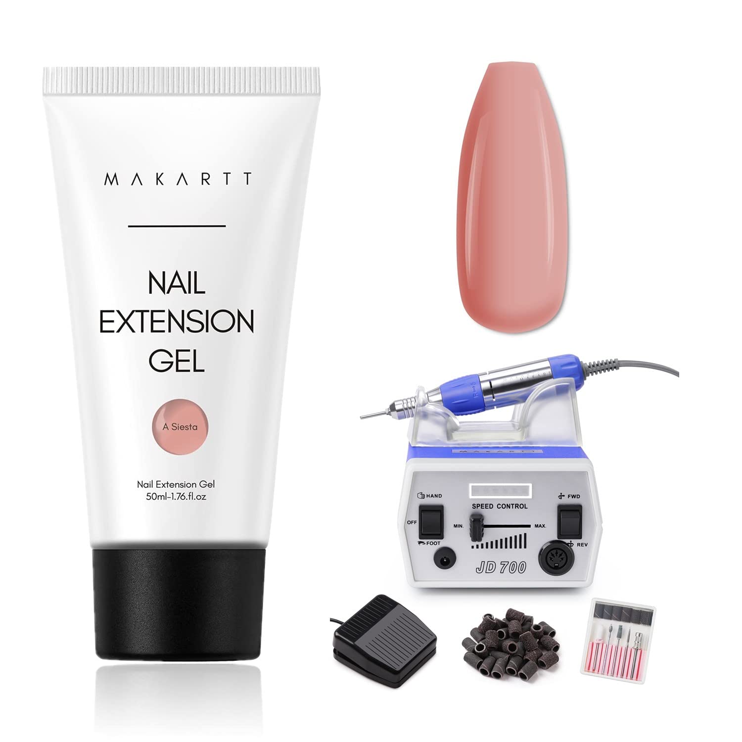 Makartt Poly Nail Gel 50ML Bundle with Nail Drill Electric, Nude Nature Nail Extension Gel A Siesta Builder Nail Gel Fall Trendy Nail Gel Art