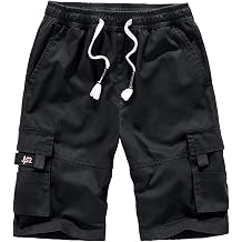 Vcansion Womens Casual Cotton Elastic Waist Drawstring Loose Fit Outdoor Multi-Pockets Cargo Shorts