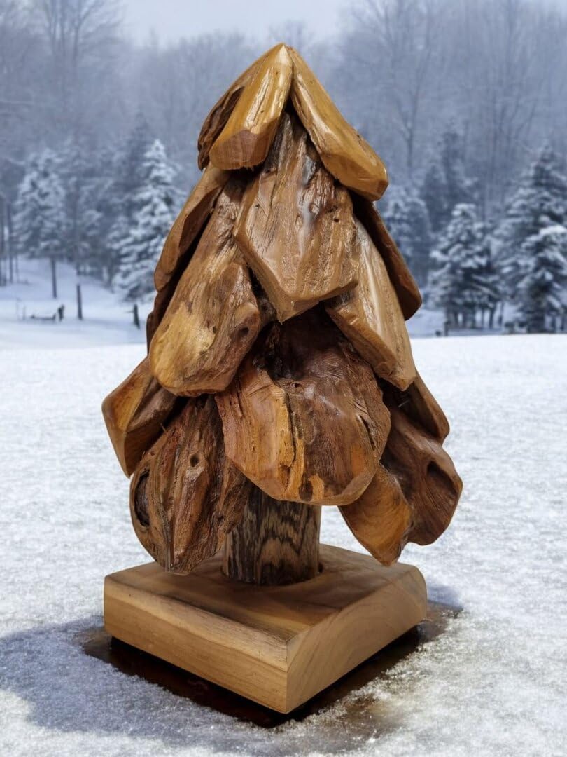 Sapin de Noël décoratif 30 cm bois teck recyclé durable Kinaree