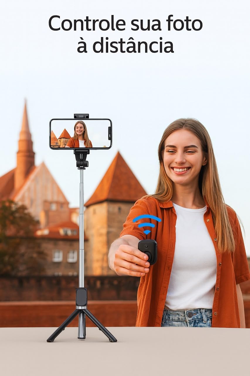 Bastão Tripé Para Celular 3 em 1 com Rotação 360º – Selfie Stick Dobrável com Controle Remoto Bluetooth, Compacto e Estável – Compatível com Android e iPhone – Ideal para Fotos e Vídeos