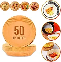 Forro de Papel Manteiga Antiaderente para Air Fryer - 50 Unidades | Ideal para Assar Carne, Pães, Bolos e Cookies | Descartável, Impermeável | Resistência a Altas Temperaturas Meepy & Co