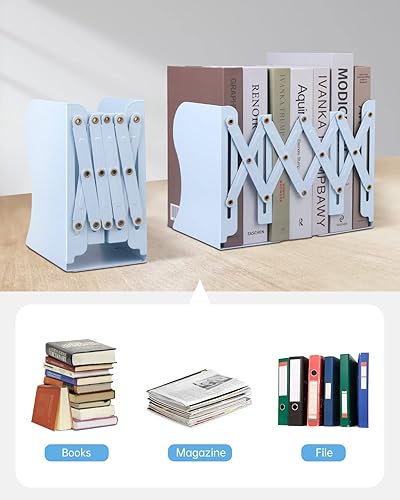 Miniatura 5 de Honagu Sujetalibros ajustables, extremos de metal para estantes pesados, organizador de archivos de revistas de escritorio para el hogar, oficina,