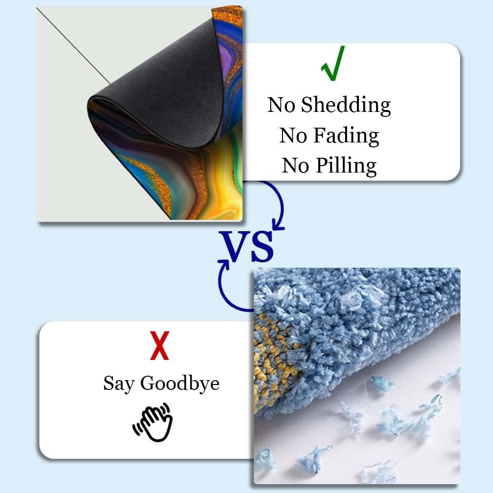 Bath Mat Rug-Golden Rubber Fluid Pattern Rubber Non Slip Quick Dry Super Absorbent Thin Bathroom Rugs Fit Under Door Washable Bathroom Floor Mats-Shower Rug for in Front of Bathtub,Shower Room,Sink