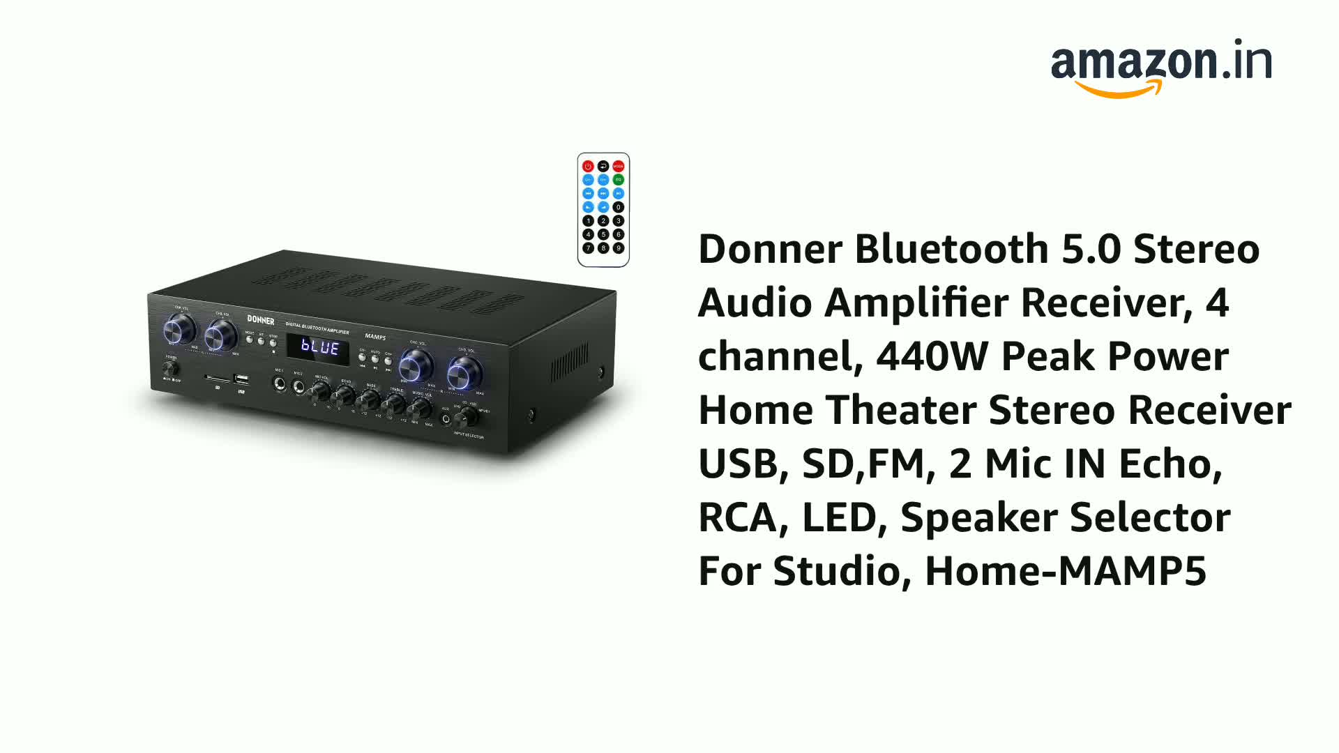 Amplificatore Audio Bluetooth 5.0 Donner - 440W, 4 Canali, Con USB, SD, FM E Microfono - Foto 2