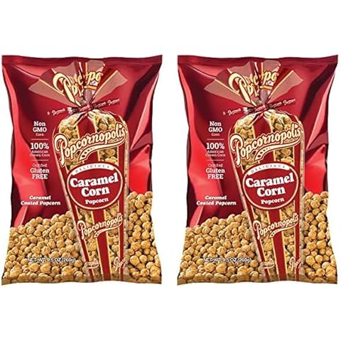 Popcornopolis Gourmet Caramel Corn Popcorn, Popped Popcorn Snack Bags 9.5 Oz (Pack of 2) Cover