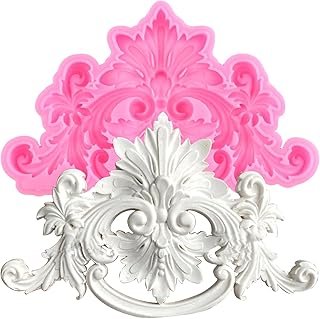 Baroque Style Curlicues Scroll Lace Fondant Silicone Molds Scroll Relief Flower Mold Filigree Mold 3D Sculpted For DIY Cake Decorating Cupcake Topper Chocolate Candy Gum Paste Polymer Clay