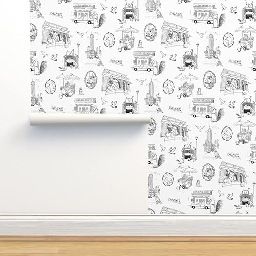 Miniatura 4 de Spoonflower Papel tapiz para despegar y pegar - Papel tapiz extraíble personalizado de la ciudad de Nueva York Toile NYC Pigeons Squirrels Central