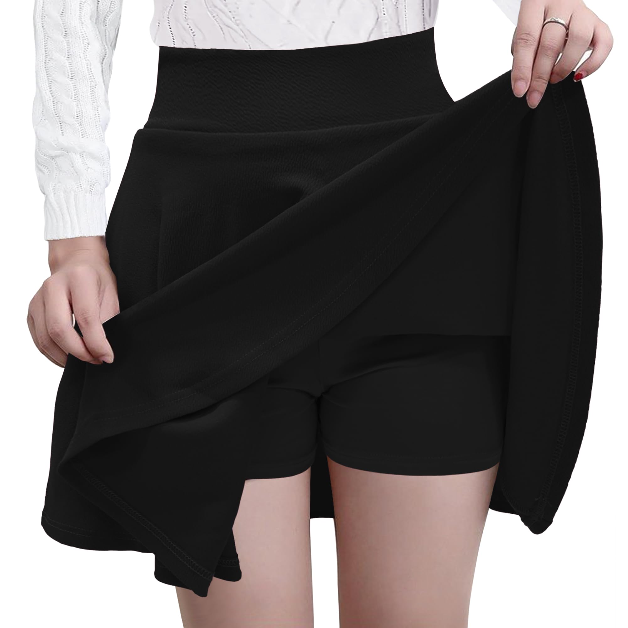 GOOBGS Women's Casual Versatile Mini Skater Stretchy Skirt with Shorts