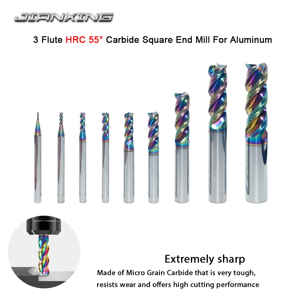 Jeu de 9 fraises carrées carbure tungstène 1-12mm 3 cannelures HRC55 DLC ébauche finition CNC