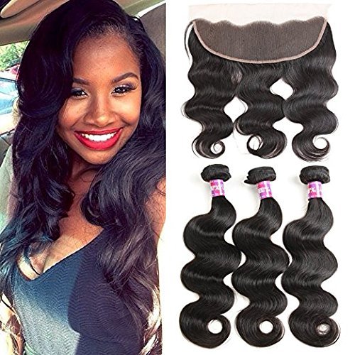 Beilusi Hair Brazilian Body Wave with Lace Frontal(14 16 18+12 Frontal) 9A 100% Unprocessed Brazilian Body Wave Frontal Top Brazilian Virgin Hair Lace Frontal Natural Color