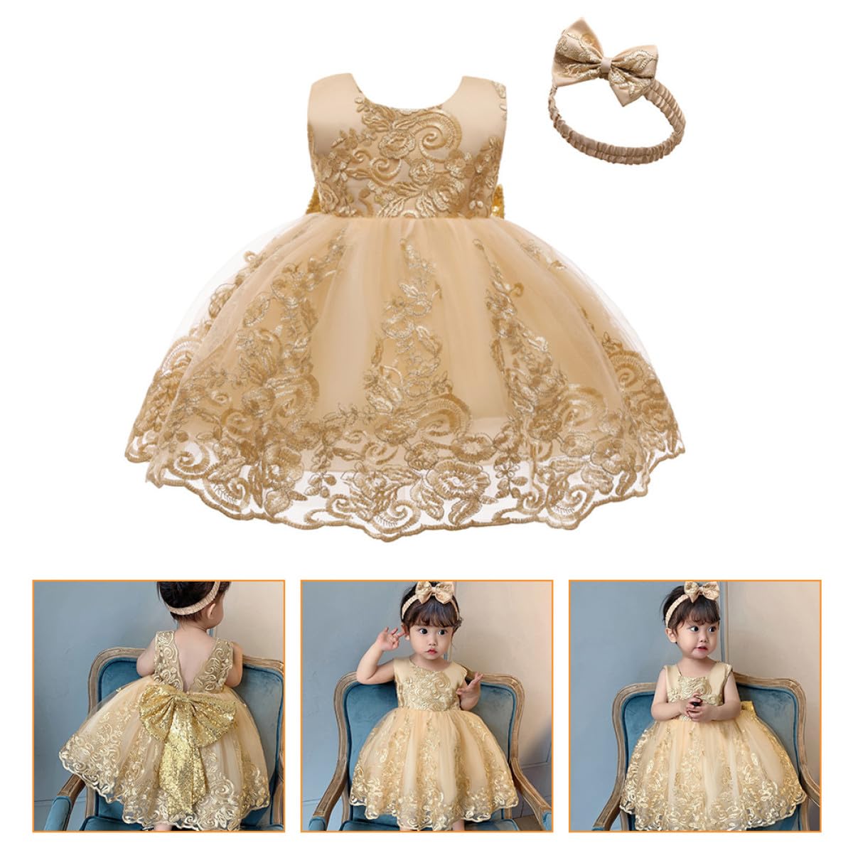 NOLITOY Vestido Princesa Niña Años Vestido de Fiesta con Lazo de Encaje para Actuaciones y Disfraces Infantiles