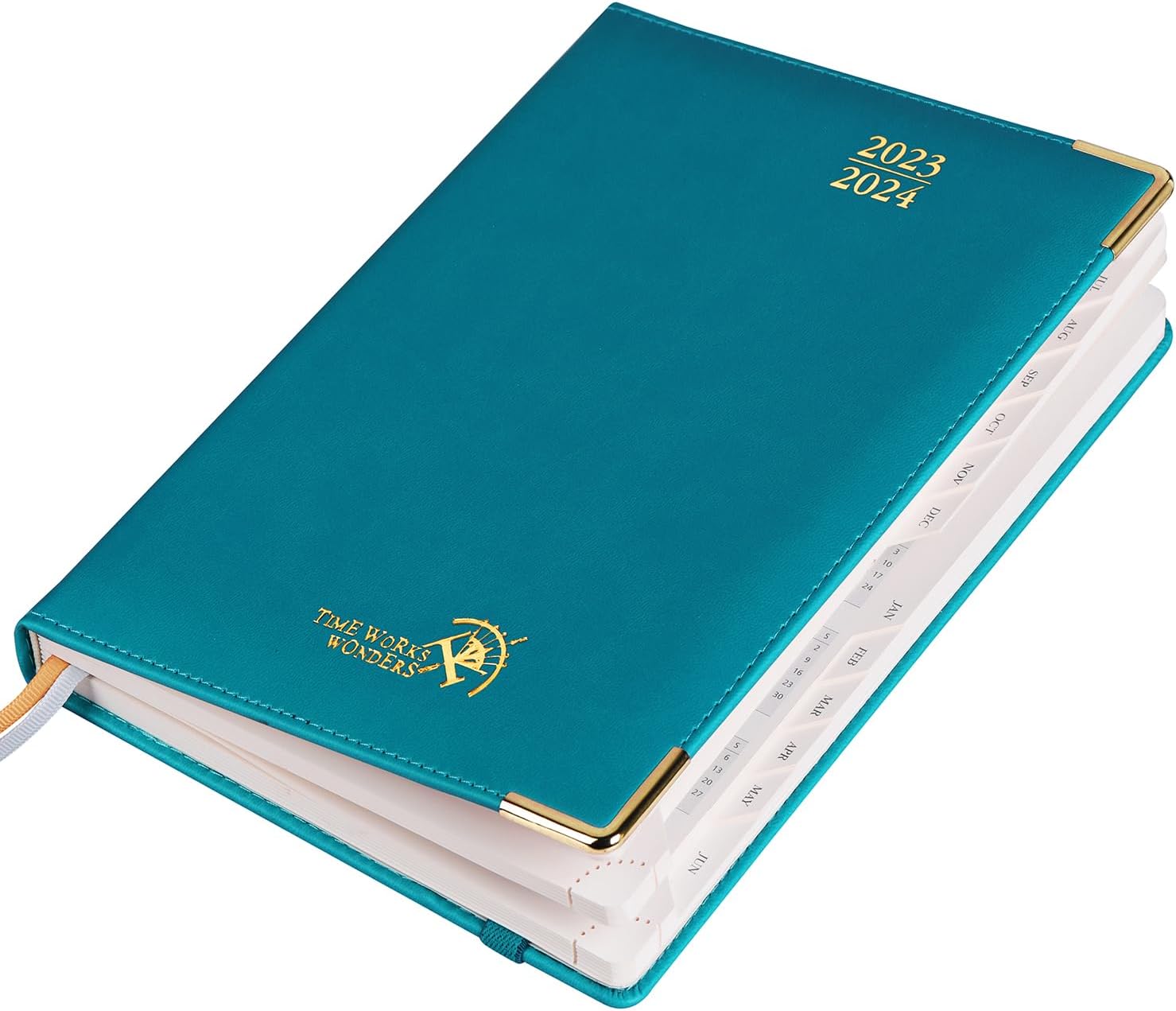 POPRUN Weekly Planner 2023-2024(6.5'' x 8.5'') Academic Planner Weekly and Monthly (July 23-June 24) Leather Hard Cover, Daily Planner with Hourly Time Slot, Tabs & Calendar,100 GSM - Pacific Green