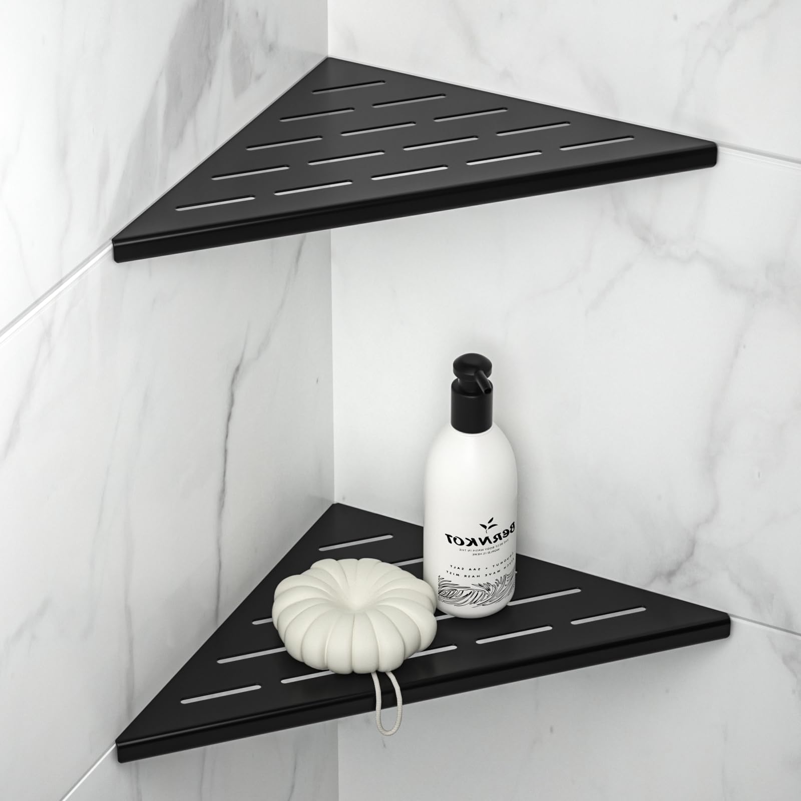 10'' Corner Shower Shelf 2PCS, 304 Stainless Steel Grout in Bathroom Shelves for Tiled Wall, No Drilling Needed (10'', Black)