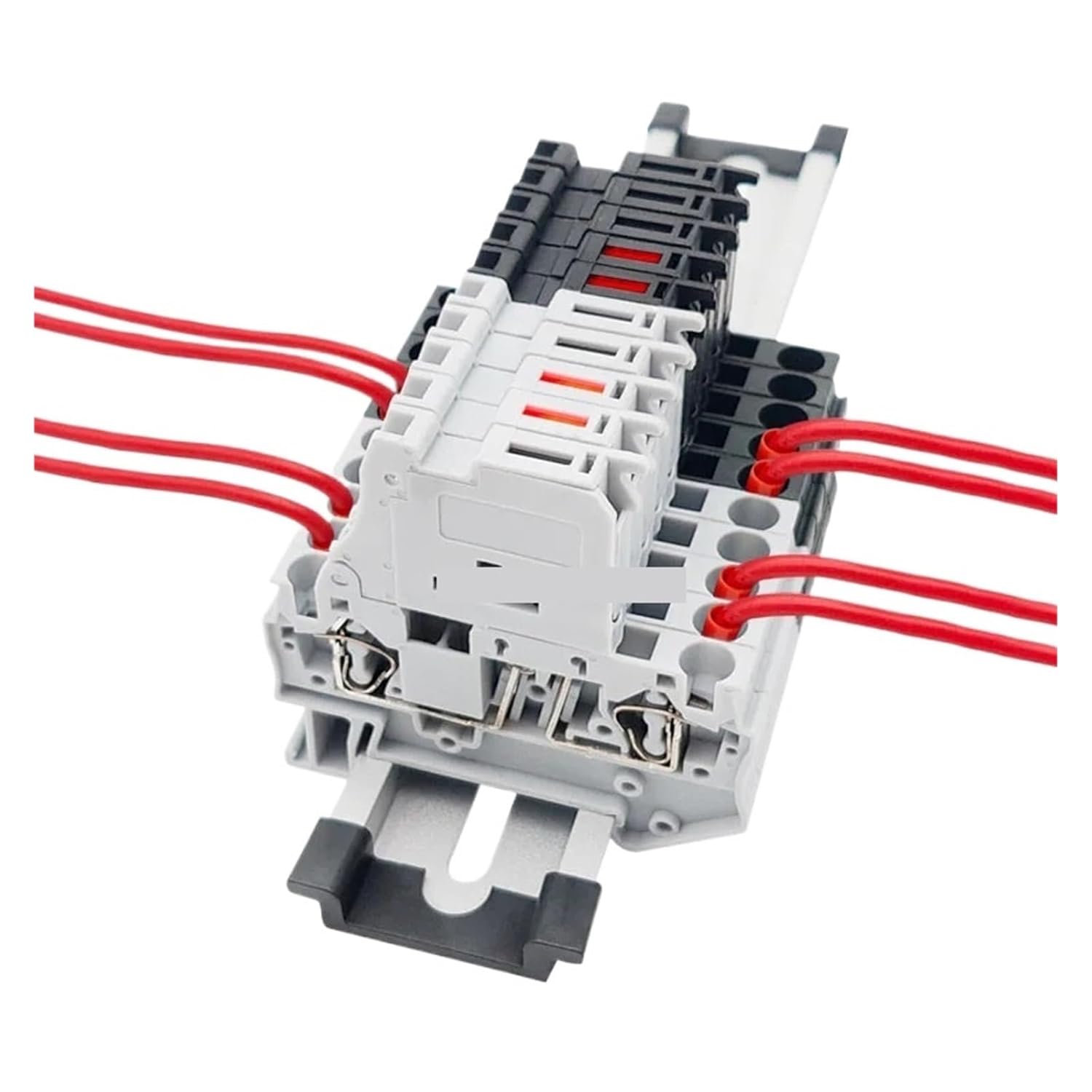 10Pcs 5 * 20 mm Fuse Holder Din Rail Terminal Block 24VDC 230VAC LED Electrical Terminals Cable Connector(Black-with 220V LED,1A Fuse)