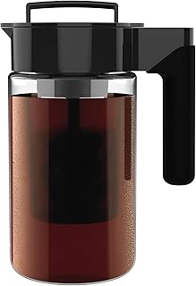 Takeya Deluxe Cold Brew Coffee Maker - BPA-Free Tritan Pitcher with Airtight Leakproof Lid, Silicone Grip Handle, Fine-Mesh Filter - Shatter-Proof, Dishwasher Safe, Made in USA - 1 Quart/Black