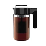 Takeya Deluxe Cold Brew Coffee Maker - BPA-Free Tritan Pitcher with Airtight Leakproof Lid, Silicone Grip Handle, Fine-Mesh Filter - Shatter-Proof, Dishwasher Safe, Made in USA - 1 Quart/Black Black 1 qt