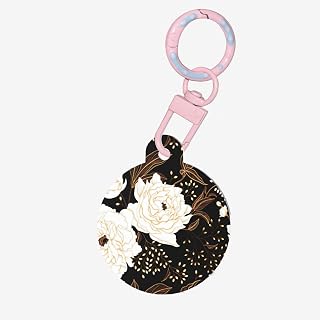 Black Gold White Floral Acrylic Pet Tag with Ring | Round Id Signs For Dog Cat Crafts Keychain With Split Rings Sturdy Durable Wear Resistant Lightweight Stylish 1.2 In